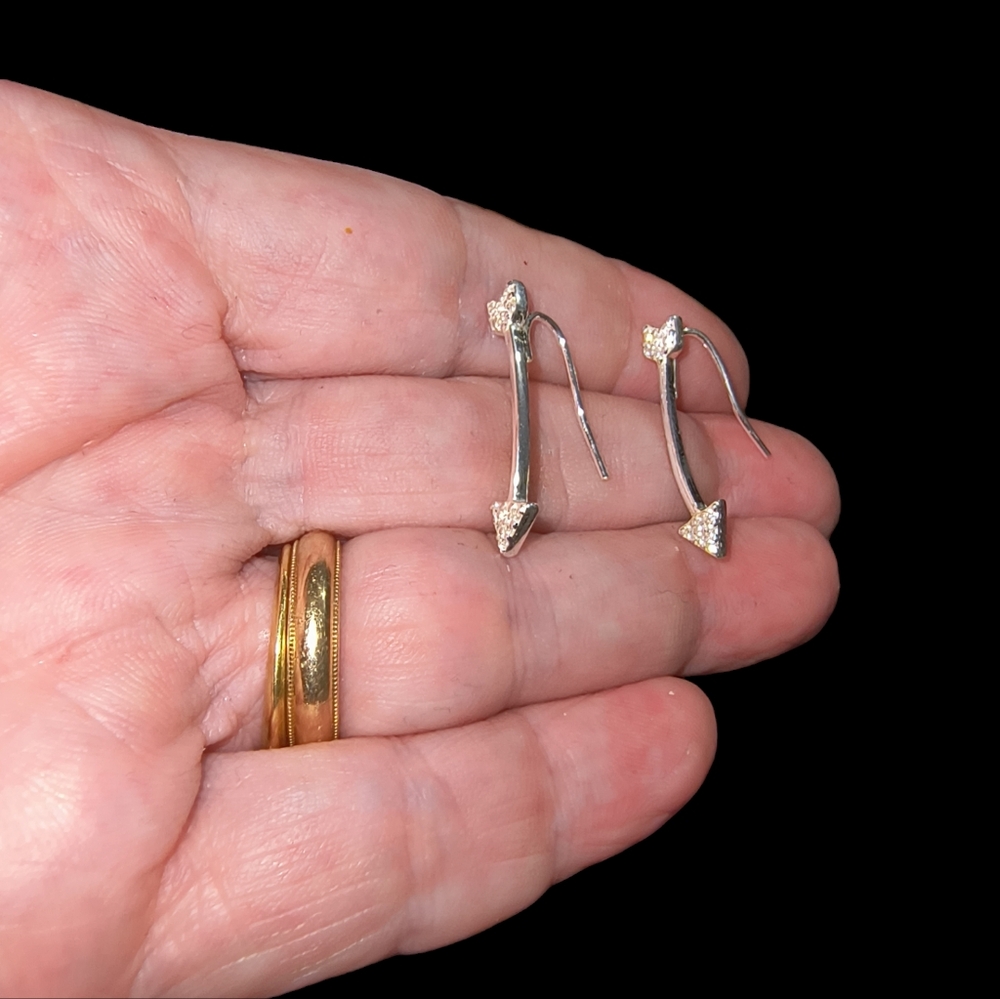 Sterling Silver & Clear Sparkle CZ Arrow Ear Climber Earrings - Picture 7 of 9
